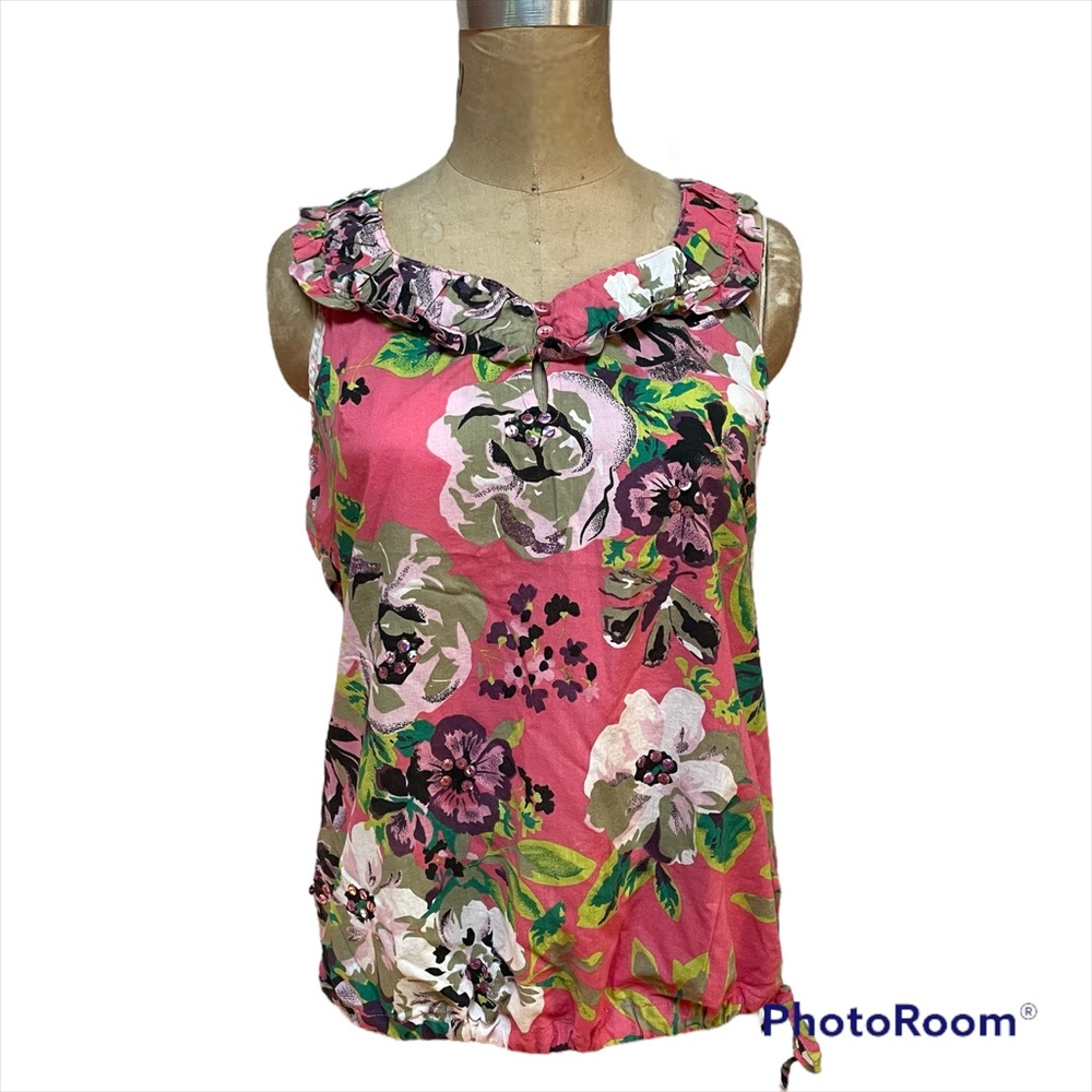 Summer floral print halter blouse ruffle and sequins detail size 6P